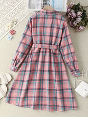 Plaid Shirt Dress Long Sleeve Button Down Girls School Dresses
