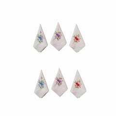 Vintage Linen Handkerchief Floral Embroidery 6pcs
