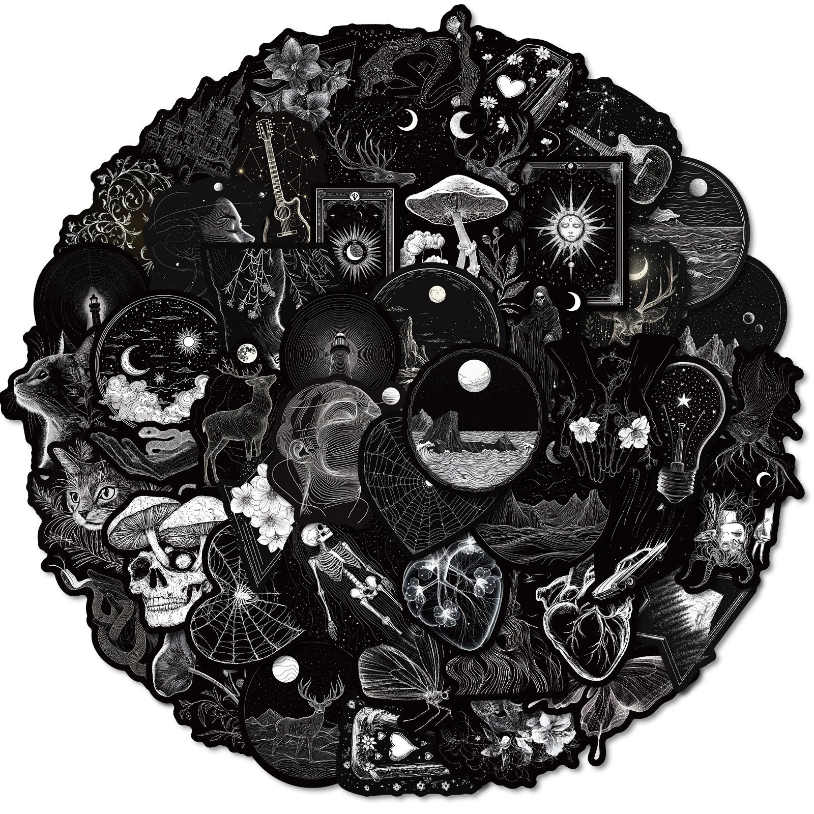 50pcs Dark Mystery Gothic Graffiti Stickers Vintage Vinyl Decals