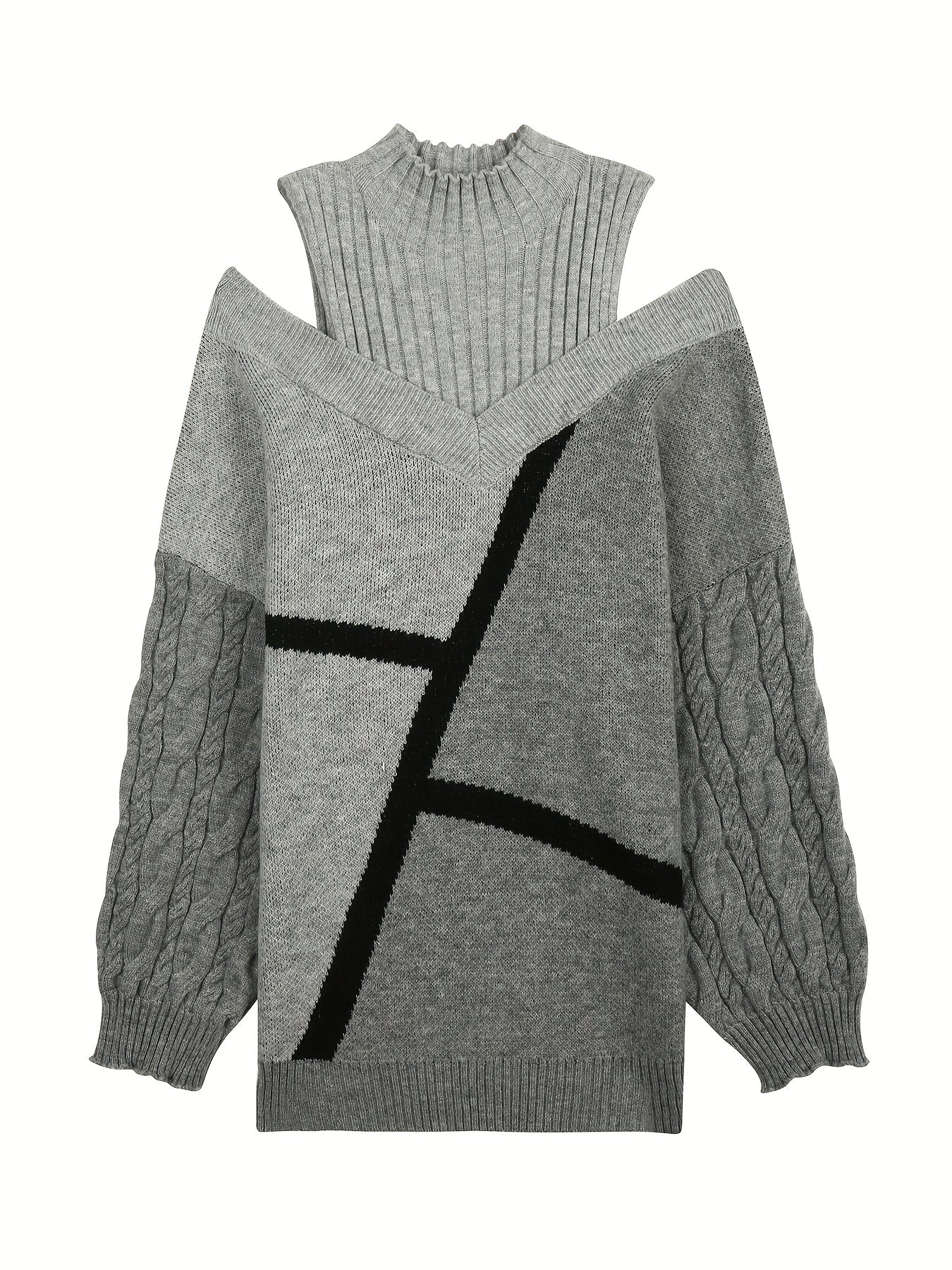  Women's Stripe Print High Neck Sweater
