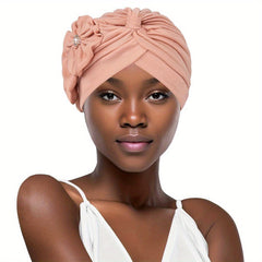 Faux Pearl Flower Turban Cap Bowknot Pleated Head Wraps Elastic Ramadan Head Sca
