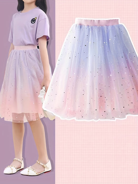 Kid Girls' Gradient Mesh Sequin High Waist Skirt