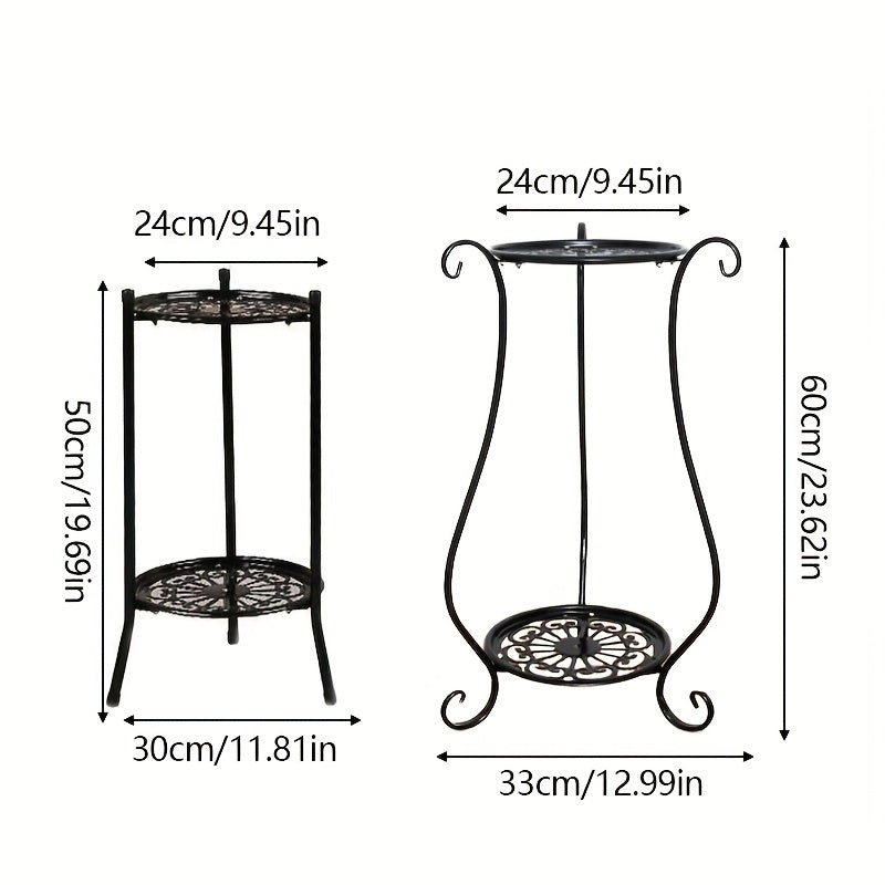 1pc Double Iron Art Flower Stand for Courtyard Balcony Succulent Green Straw