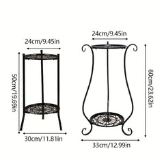 1pc Double Iron Art Flower Stand for Courtyard Balcony Succulent Green Straw