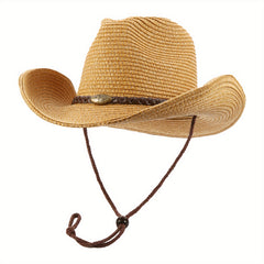 Summer Straw Cowboy Hat Western Style Unisex Windproof Crushable Hat