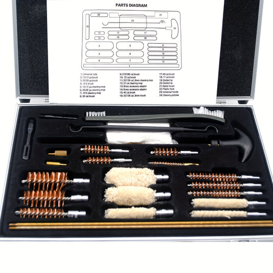 24pc Tactical Cleaning Kit Aluminum Box Solid Copper Rods Brushes Mops