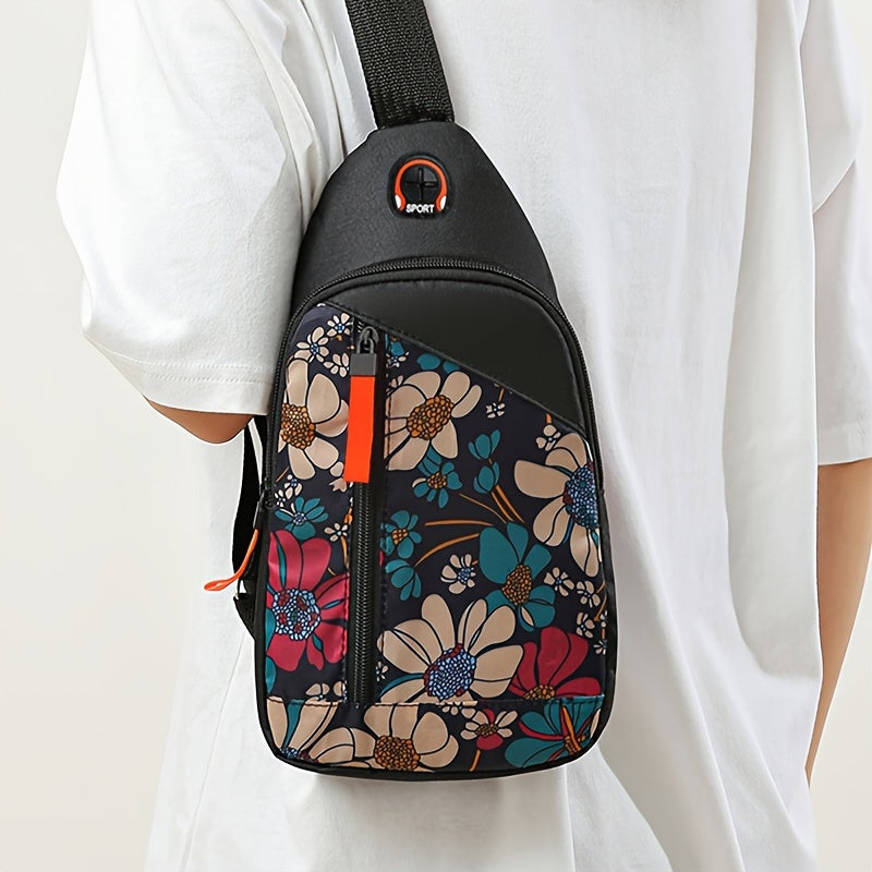 Floral Print Sling Backpack Nylon Crossbody Bag