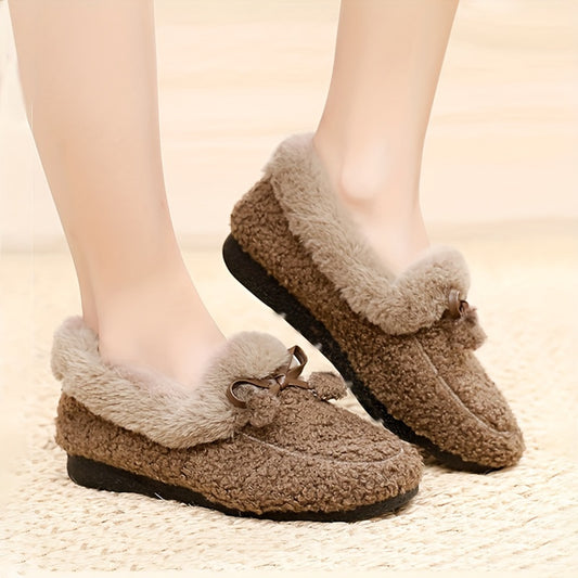 Furry Bowknot House Shoes Girls Non Slip Soft Walking Shoes Indoor