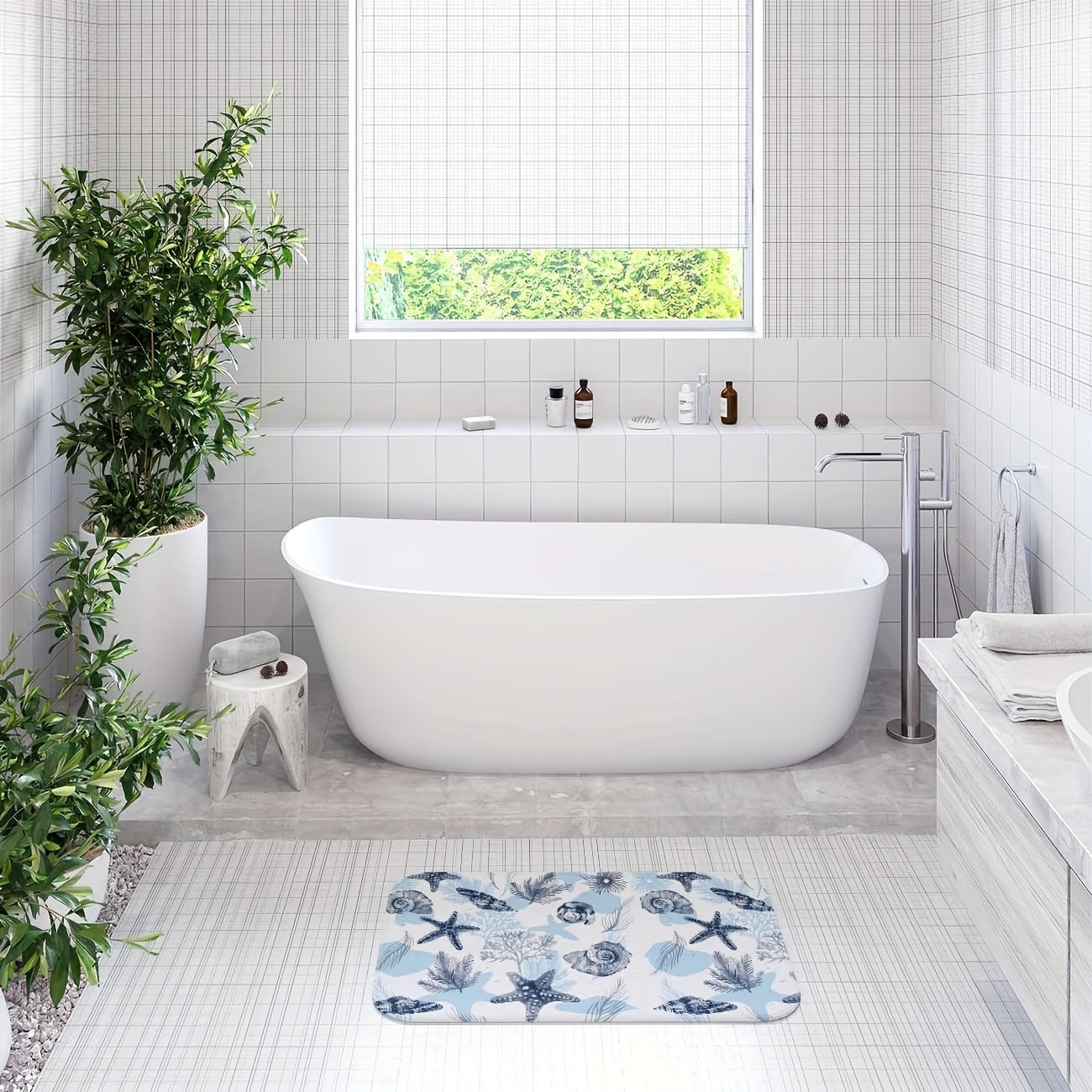Stylish Non Slip Bathroom Mat Starfish Print Absorbent Anti Skid Floor Pad