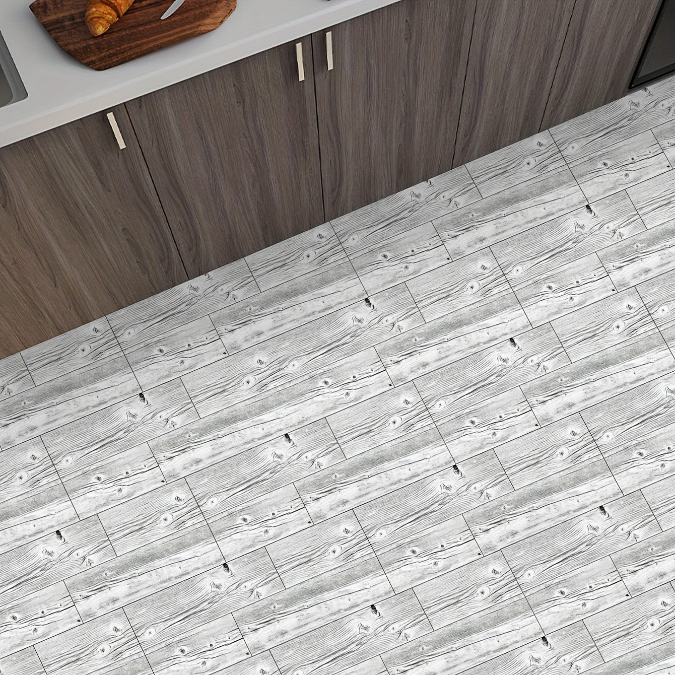 5pcs Wood Pattern Adhesive Floor Tiles PVC Flooring Peel And Stick