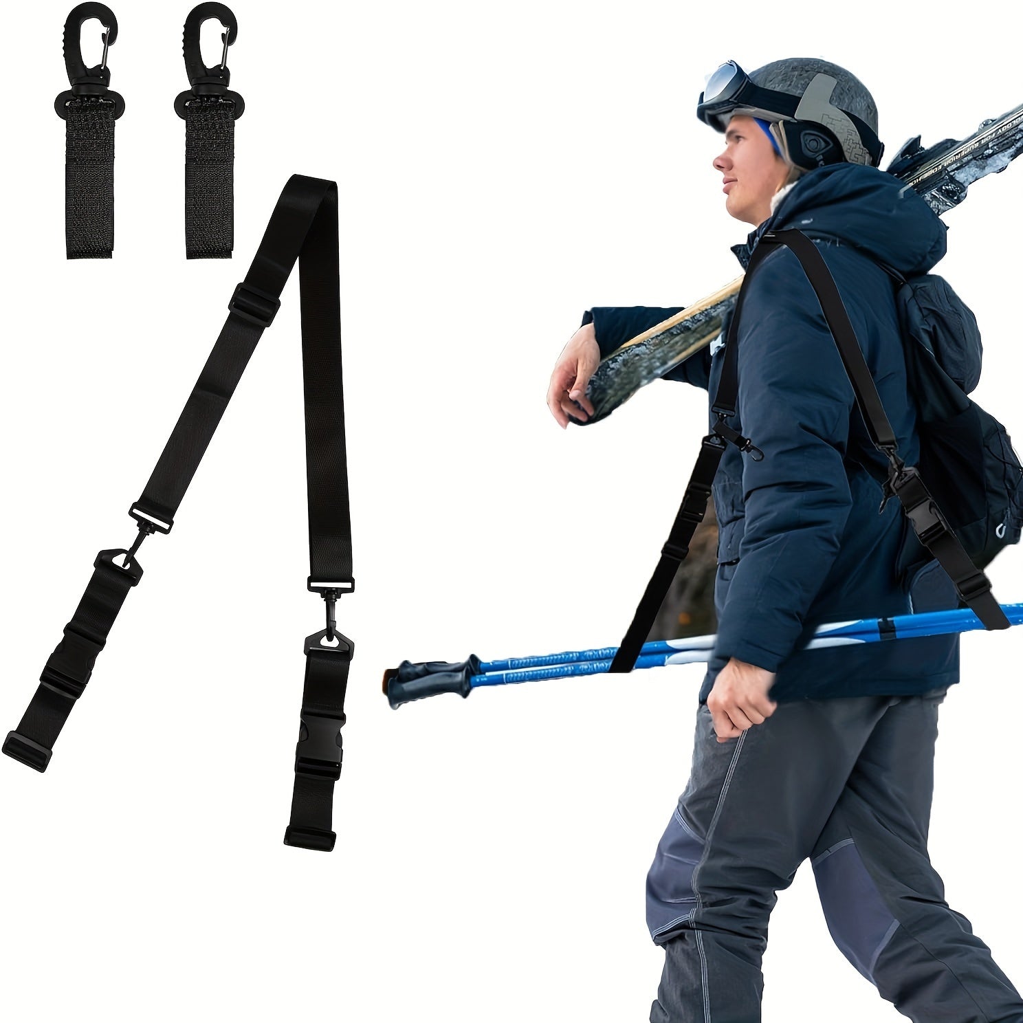 Portable Ski Sled Straps Pole Carrier Adjustable Shoulder Straps