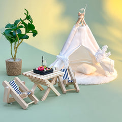 Deco Tent Wooden Table Chair Set BJD OB11 Maileg Dollhouse Play Accessories