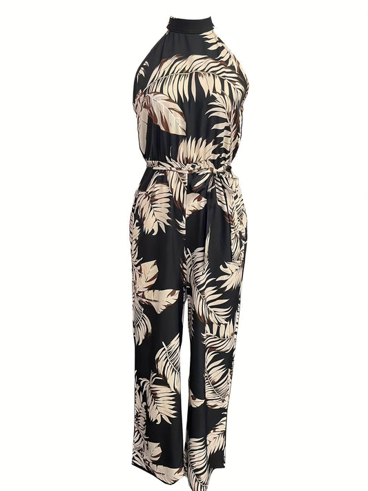 Tropical Print Tie Back Jumpsuit