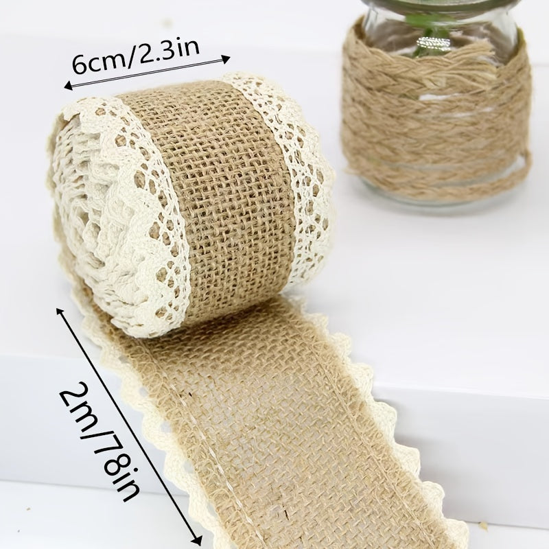 Burlap Decorative Ribbon Jute Webbing Edge Ribbon 2m 6.6ft Per Roll