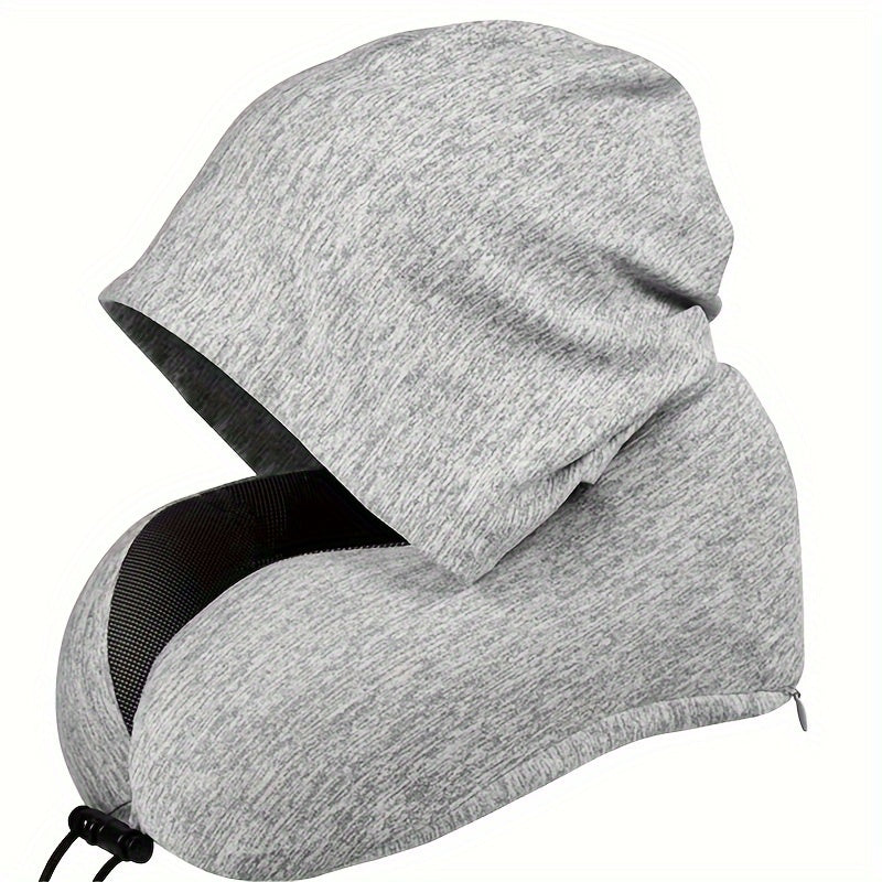 Memory Foam U Shaped Travel Pillow with Detachable Hood Neck Support