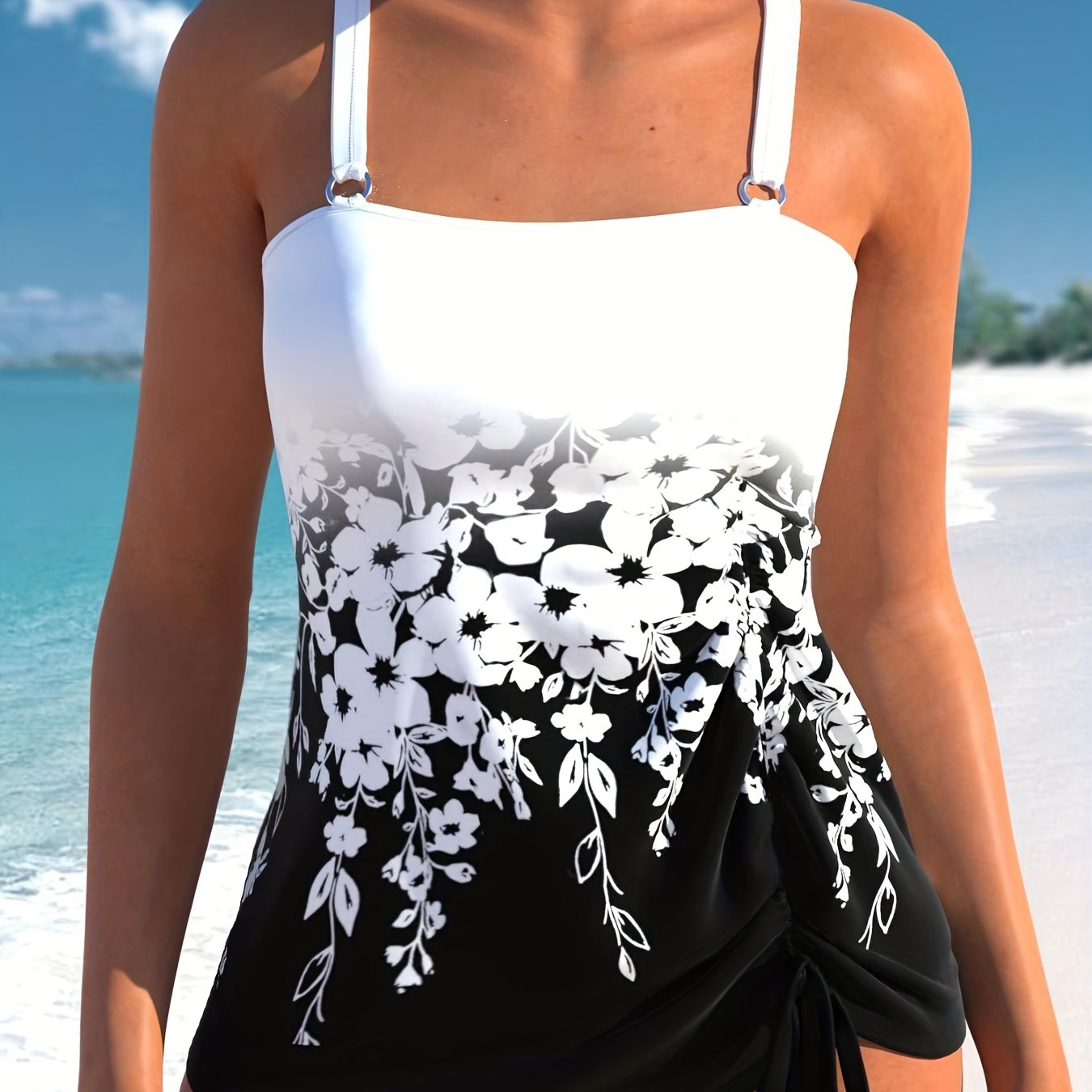  Ombre Floral Print Lace Up Tankini Set