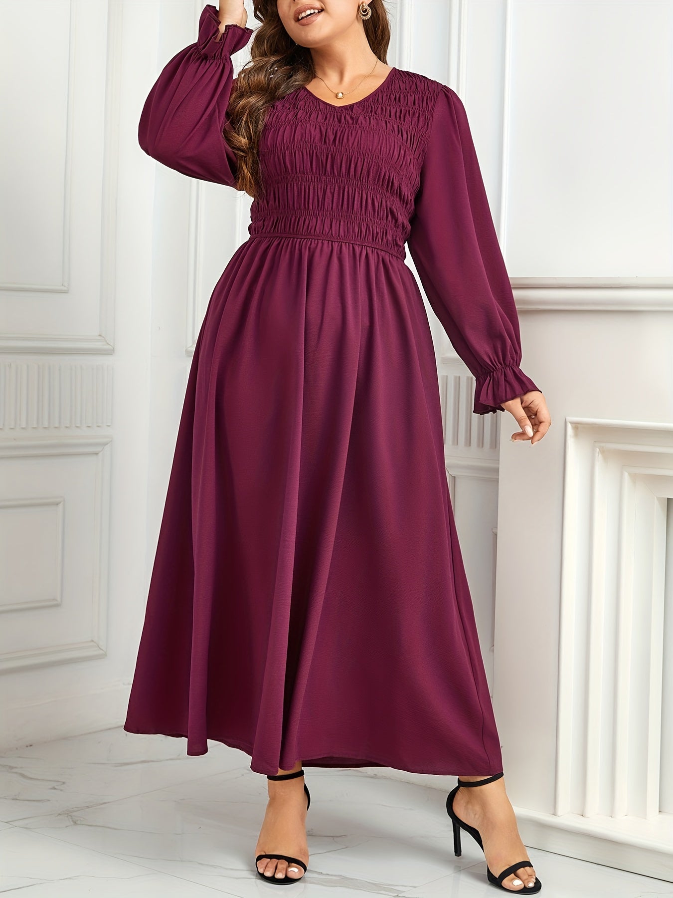  Solid V Neck Maxi Party Dress