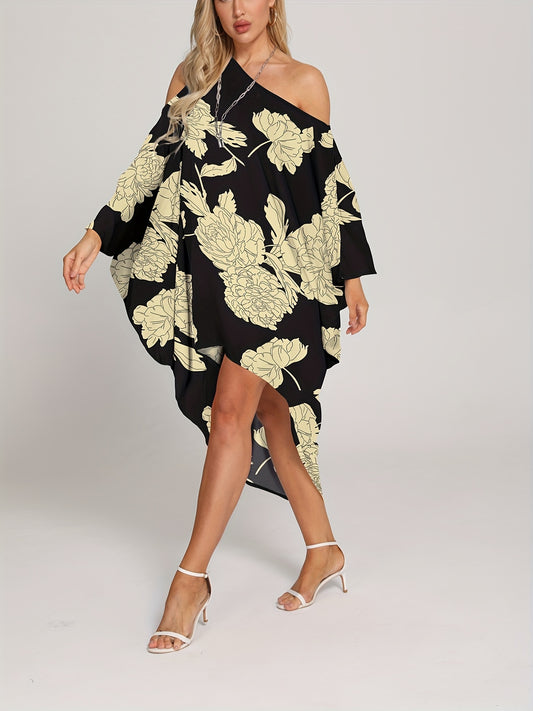 Floral Print Cover Up Dress One Shoulder Asymmetrical Beachwear Kaftan