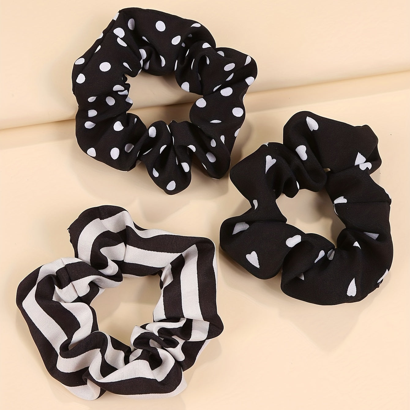 6pcs Polka Dot Scrunchie Hair Tie Stripe Heart Hair Rope Hair Accessories