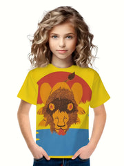 Breathable 3D Lion Print Short Sleeve T-shirt Girls Spring Summer Gift
