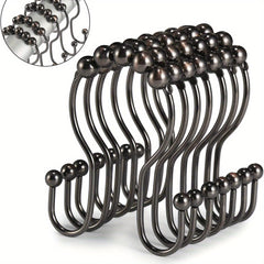 12pcs Stainless Steel Shower Curtain Rings Anti Drop Double Hooks