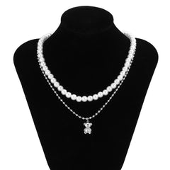 Men's Pearl Bear Pendant Necklace