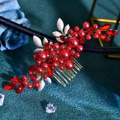 Red Beaded Bridal Headband Floral Hair Accessory