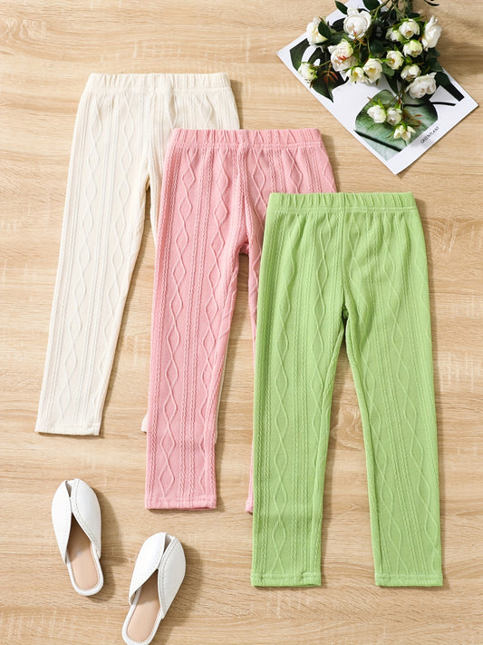 3pc Girls' Argyle Stretchy Legging Pants Set for Spring Fall
