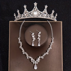 Baroque Style Crystal Crown Rhinestone Necklace Earrings Set