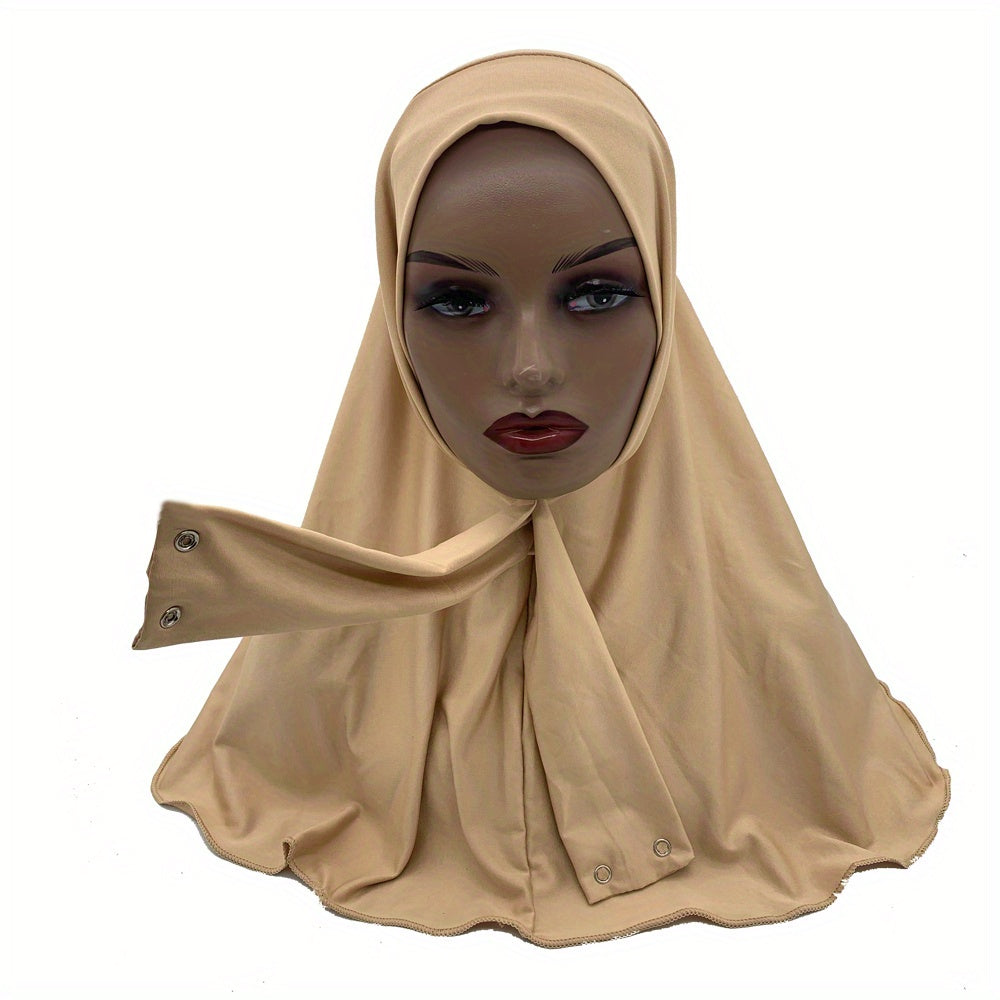 Elastic Hijab With Button Solid Turban Under Scarf Cap