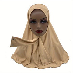 Elastic Hijab With Button Solid Turban Under Scarf Cap