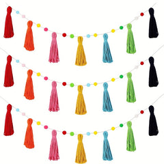 1pc Colorful Rainbow Tassel Garland Pompom Garland Bohemian Tassel Garland