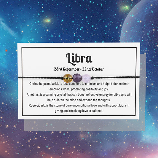 Constellation Theme Rope Bracelet With Message Card Healing Crystal Beaded