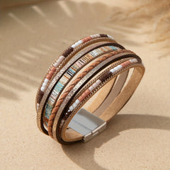 Colorful Boho PU Leather Wrap Bracelet Magnetic Buckle