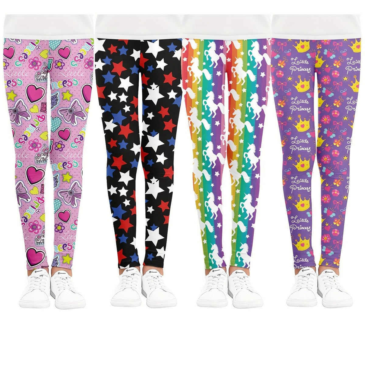 Girls Unicorn Crown And Stars Athletic Leggings