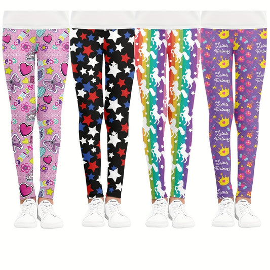Girls Unicorn Crown And Stars Athletic Leggings