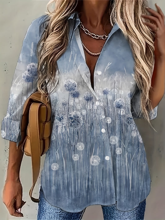  Dandelion Print Button Up Blouse
