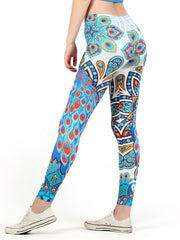 Peacock Print High Waist Leggings Elastic Bottoms Women's Clothing