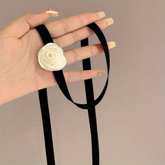 Vintage Rose Flower Choker Necklace Hair Rope Tie For Women