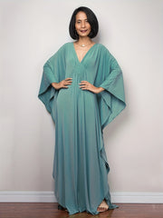 Boho Cover Up Plus Size Solid Batwing Sleeve V Neck Beach Dress