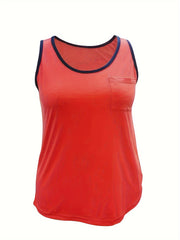  Casual Tank Top Women's Plus Solid Binding Round Neck Slight Stretch