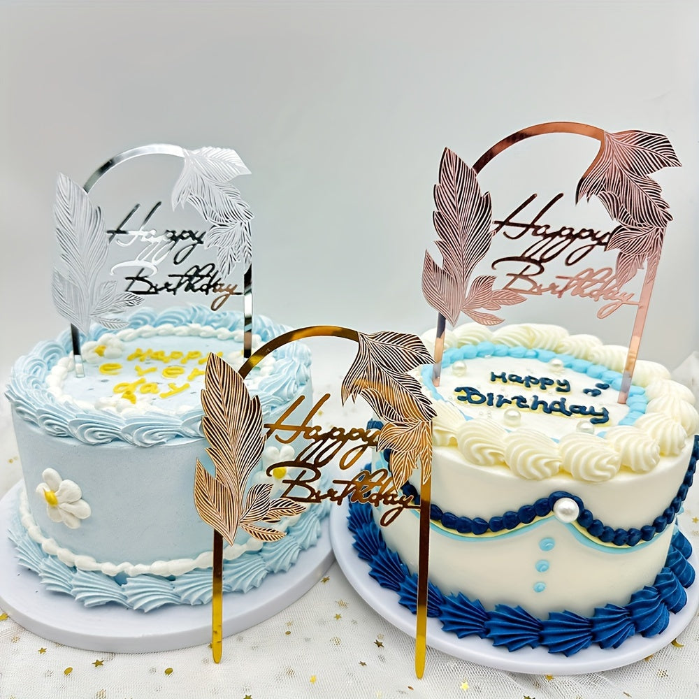 Golden Mirror Finish Laser Cut Leaf Cake Topper for Ages 14