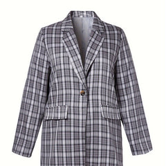  Plaid Print Long Sleeve Lapel Collar Blazer
