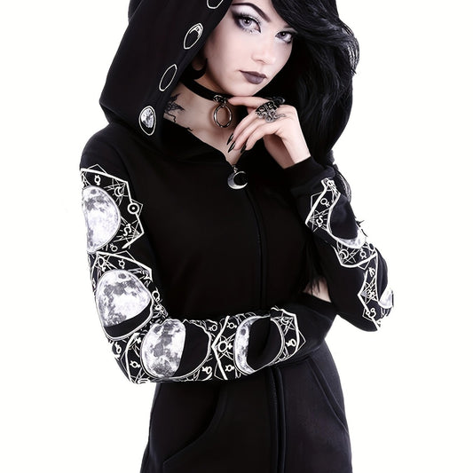 Moon Hoodie Large Hooded Zip Pocket Sweater Casual Tops Women's Clothing