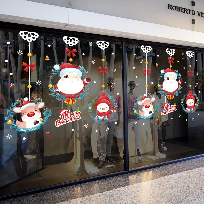 Christmas Window & Door Decorations Santa Claus Elk Snowman Art Decor
