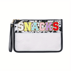 Chenille Letter Bag Clear Cosmetic Pouch Zipper Makeup Snack Purse