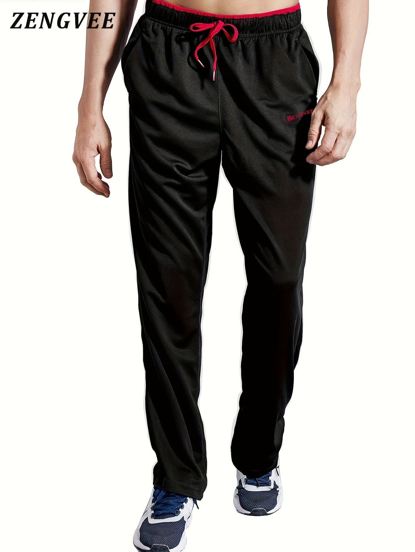 ZENGVEE Men's Stretch Pants Zip Pockets Breathable Trousers