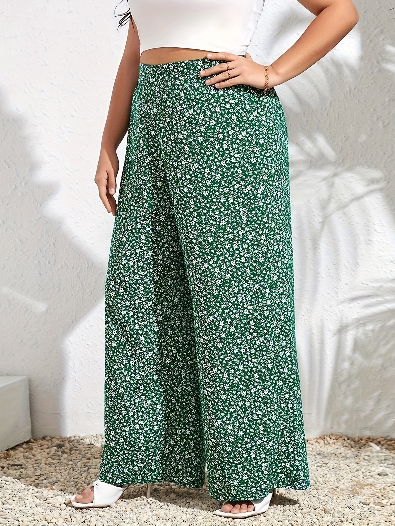  Floral Print High Rise Wide Leg Trousers