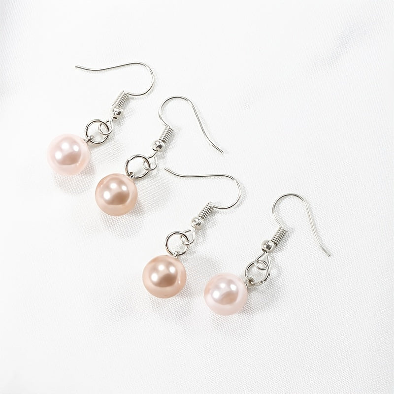 2 Pairs Round Faux Pearl Earrings Gift