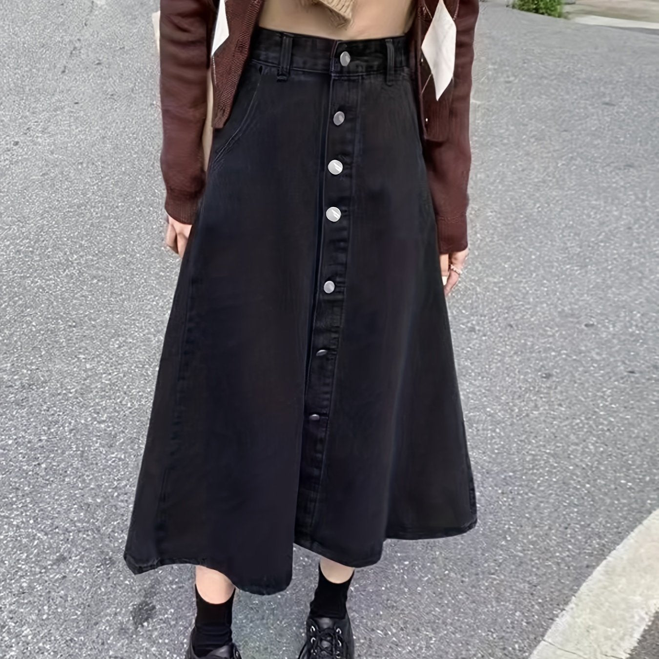 Solid Midi Denim Skirt Women's Denim Jeans